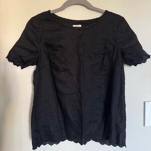 J. Crew Women Size 0 Linen Eyelet Lace Black Cross Open Back Blouse Top